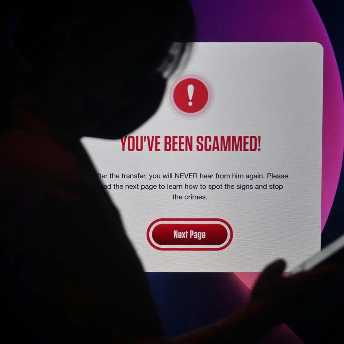 Slug: pixscam
ST PHOTO: Chong Jun Liang

Generic photo of a participant walking past anti-scam interactive quizzes at the "SCAMINAR! ACT Against Scams" event on January 18, 2023 



Following its inaugural run in 2021, Scaminar is back for a second edition on 18 January 2023. Jointly organised by the Ministry of Home Affairs (MHA), the Singapore Police Force, and the National Crime Prevention Council (NCPC), this year's seminar on scams, titled "SCAMINAR! ACT Against Scams" will be held on 18 January 2022, 2pm to 5.30pm, at the Suntec Singapore Convention &amp; Exhibition Centre, with a livestream on MHA's Facebook page. The Guest-of-Honour for this event is Ms Sun Xueling, Minister of State (MOS), Ministry of Home Affairs &amp; Ministry of Social and Family Development, and Chairperson of the Inter-Ministry Committee on Scams. MOS Sun will deliver a keynote address.