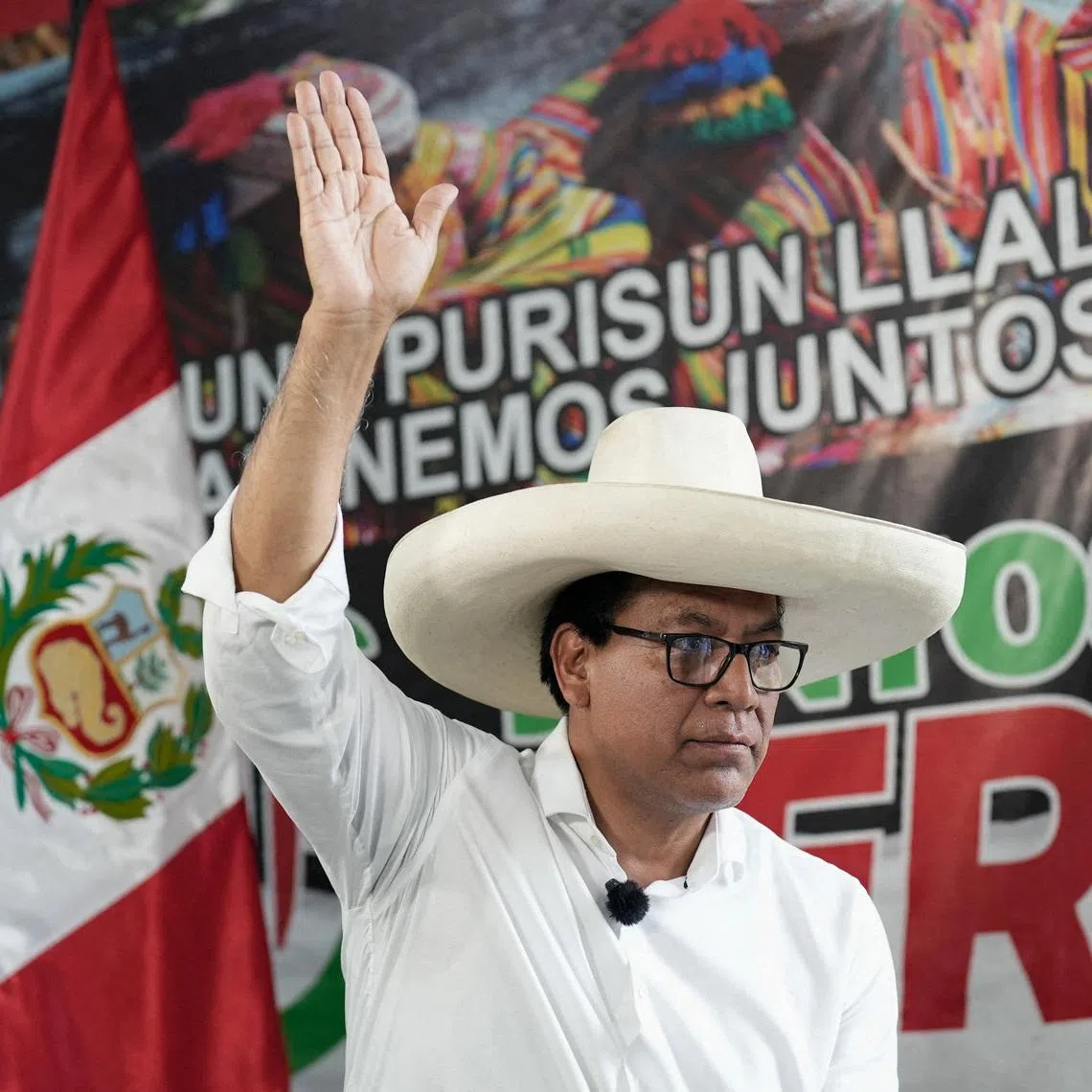 FILE PHOTO: Roberto Sanchez, presidential candidate of the Together for Peru party, looks on on the day of an interview with Reuters ahead of the general election on April 12, in Lima, Peru, April 10, 2026. REUTERS/Angela Ponce/File Photo