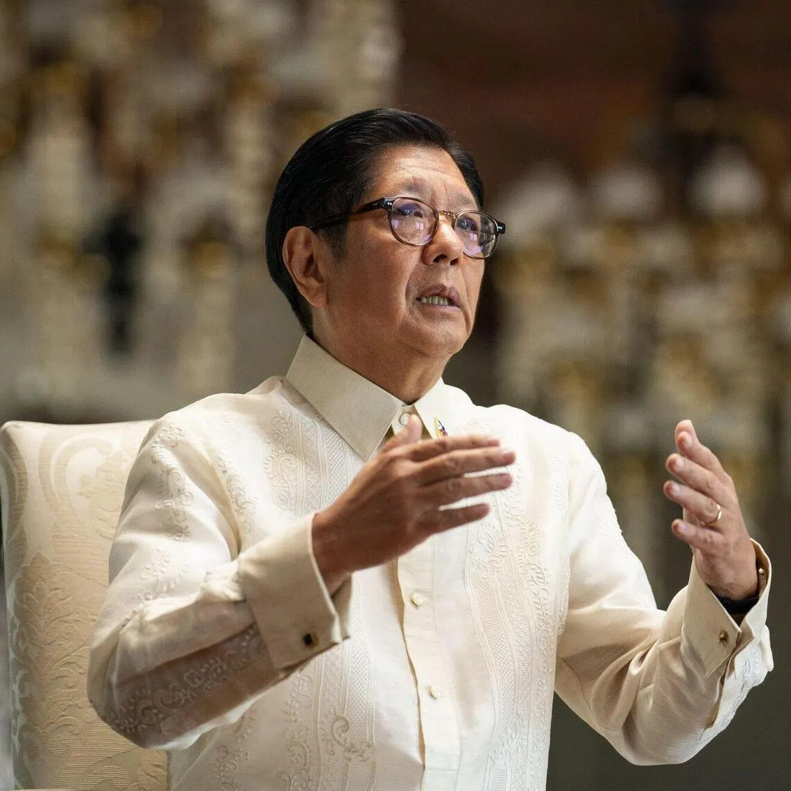 Ferdinand Marcos Jr., Philippines' president, during a Bloomberg Television interview in Manila, the Philippines, on Tuesday, March 24, 2026. Marcos signaled that his government will tolerate weakness in the peso, saying there is a limit to their defense of the currency as market forces drive up the dollar. Photographer: Lisa Marie David/Bloomberg