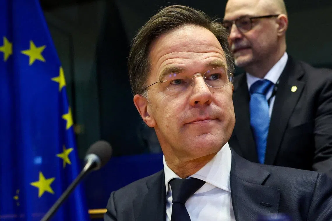 NATO chief Mark Rutte arriving to address the foreign affairs committee at the European Parliament in Brussels, Belgium, on Jan 26.
