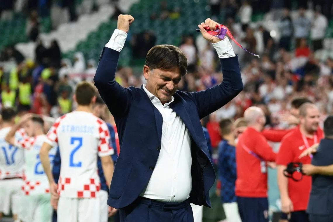 Croatia coach Zlatko Dalic celebrates after the penalty shootout as Croatia progress to the semi finals.