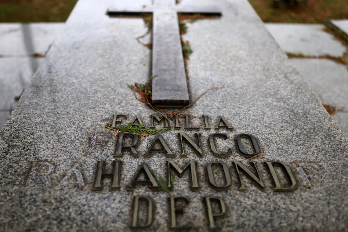 A family grave stone of former Spanish dictator Francisco Franco's family is pictured inside Catabois cemetery, in the city where Franco was born, in Ferrol, Spain, November 11, 2025. Ferrol preserves the birthplace and tomb of the dictator Francisco Franco's Franco Bahamonde family. REUTERS/Nacho Doce