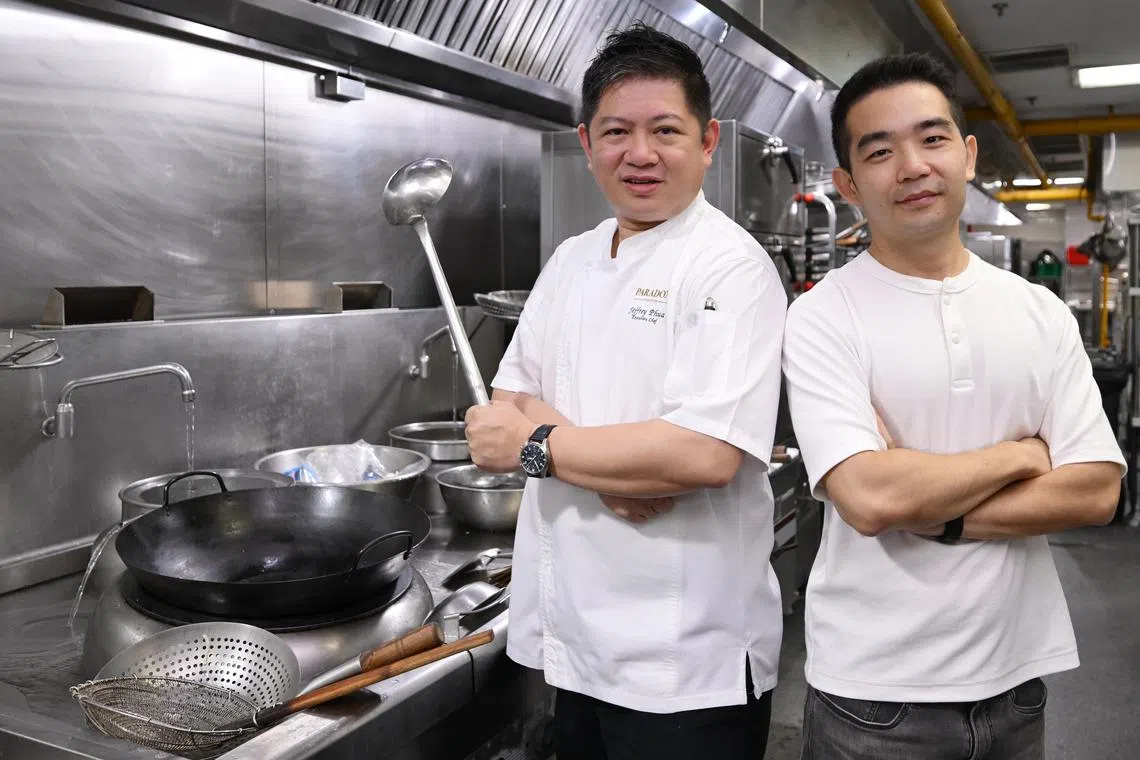 Playwright of Fried Rice Paradise – The Makan Party Thomas Lim (right) with chef Jeffrey Phua, will serve up story and sambal fried rice in a dinner theatre update of singer-songwriter Dick Lee's beloved 1991 musical.
