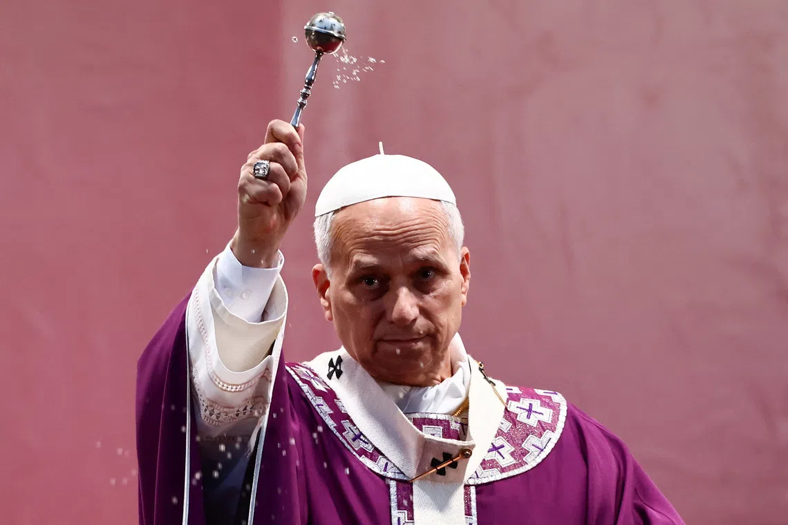 Pope Leo XIV leads a Mass on the day Christians worldwide commemorate their dead at Verano cemetery in Rome, Italy, November 2, 2025. REUTERS/Vincenzo Livieri