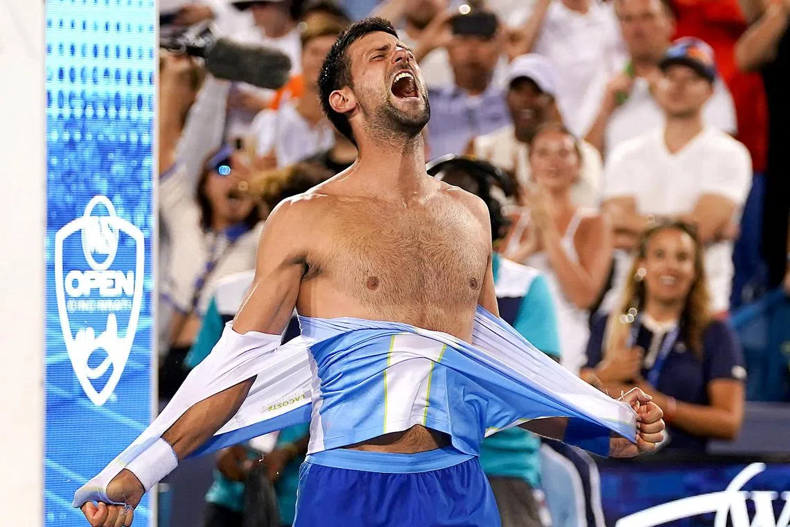 In Cincinnati, Novak Djokovic still had a little energy left after three hours and 49 minutes on court to rip off his shirt after defeating Carlos Alcaraz. 