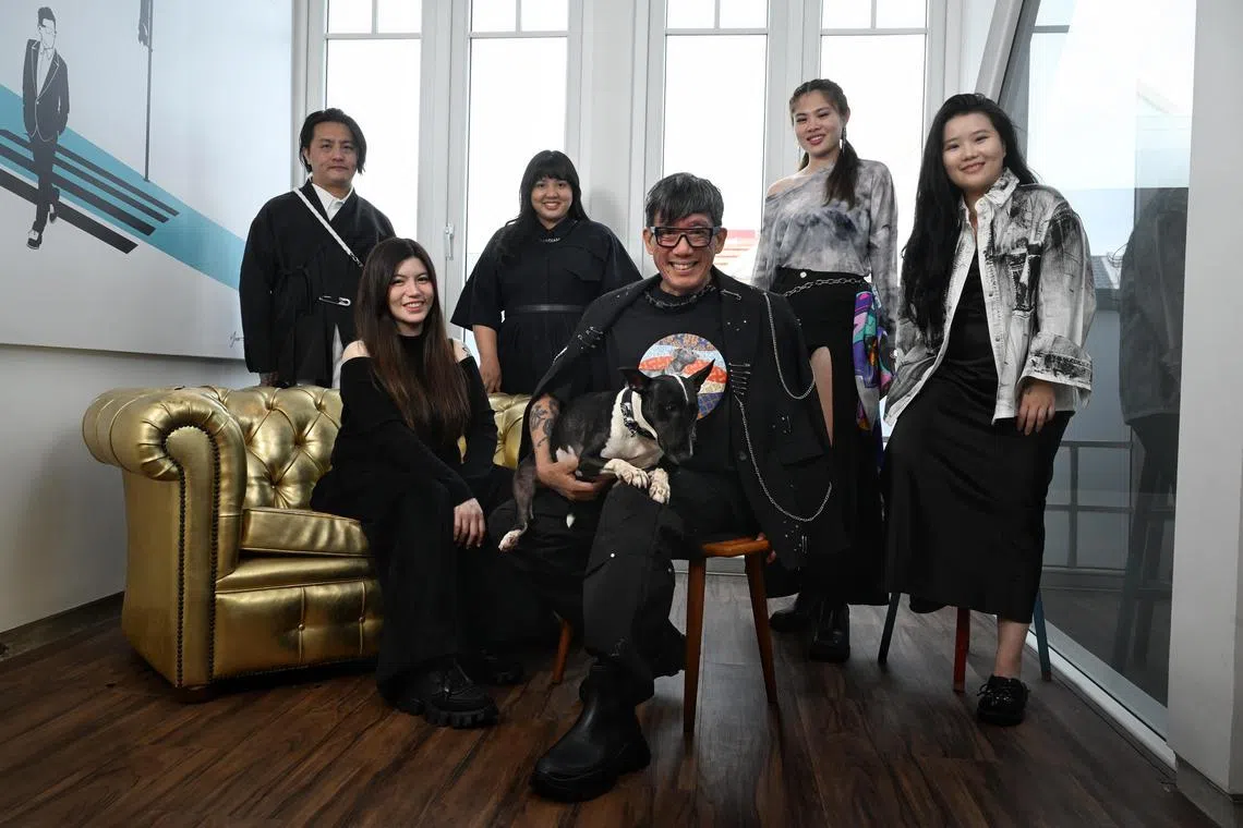 From left: Portrait of Griffith Lim, Joanne Quak, Esther Choy, Daniel Boey with his dog, Luna, Joanna Lim and Vouss Yang taken on June 9, 2025.