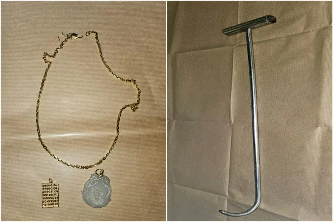 The suspect fled without the jewellery after a struggle with the victim and left the boning hook behind.