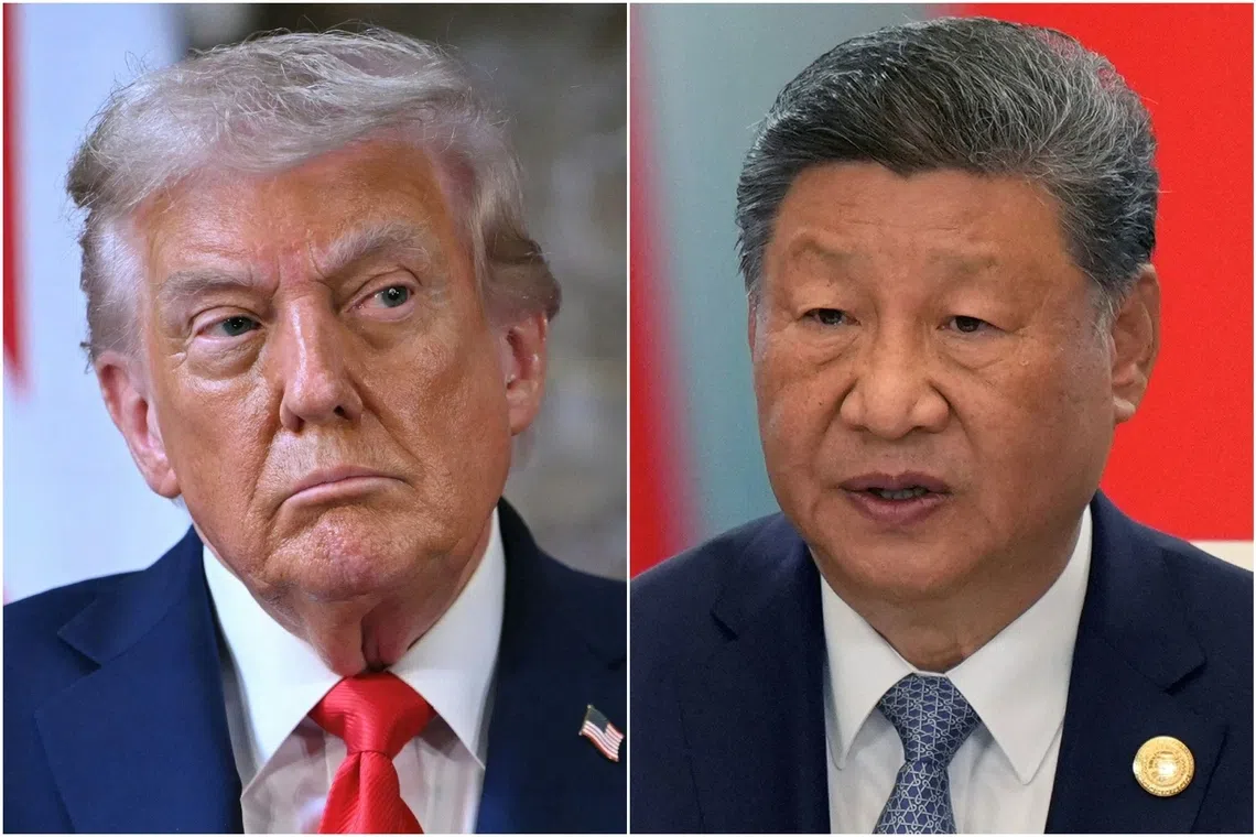 Mr Donald Trump (left) had earlier plans to hike the surtax on most Chinese goods by 100 per cent on Nov 1 if a deal with Mr Xi Jinping weren’t struck.