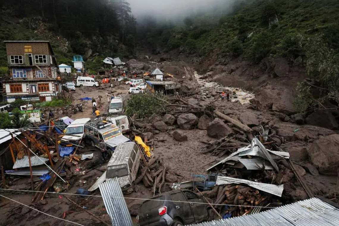 A general view of an area affected by the deadly flood caused by sudden, heavy rain in Chasoti town of Kishtwar district, Indian Kashmir, August 15, 2025. REUTERS/Stringer