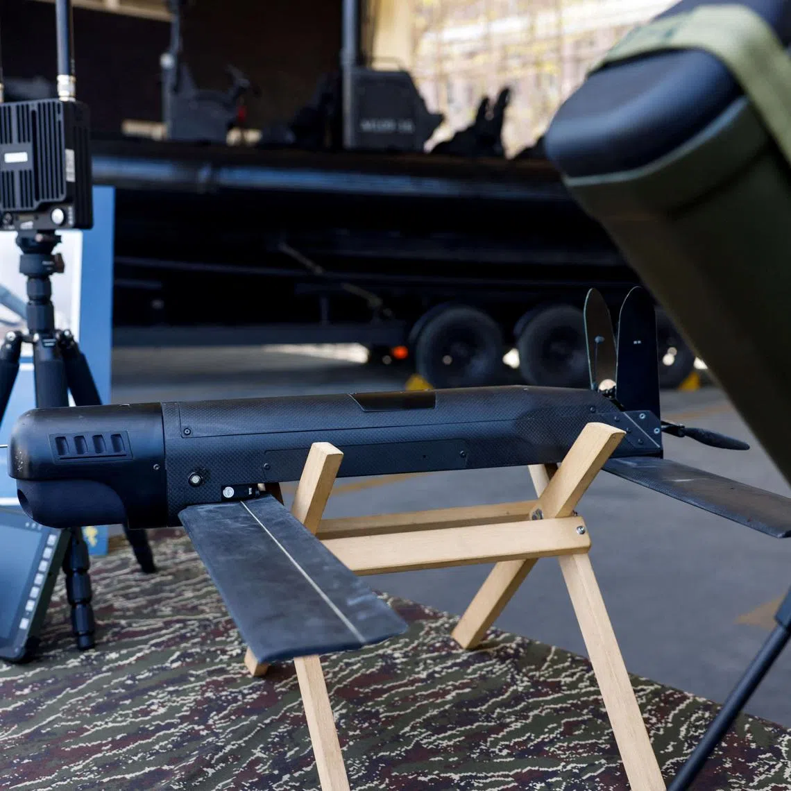 A Taiwan-made attack drone is displayed during an annual military exercise ahead of the Lunar New Year, in Kaohsiung, Taiwan, January 29, 2026. REUTERS/Ann Wang