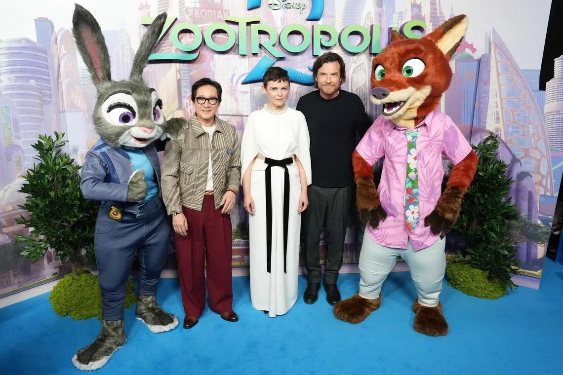 (From left) Actors Ke Huy Quan, Ginnifer Goodwin and Jason Bateman at the UK premiere of Zootopia 2 in London on Nov 23, 2025. 