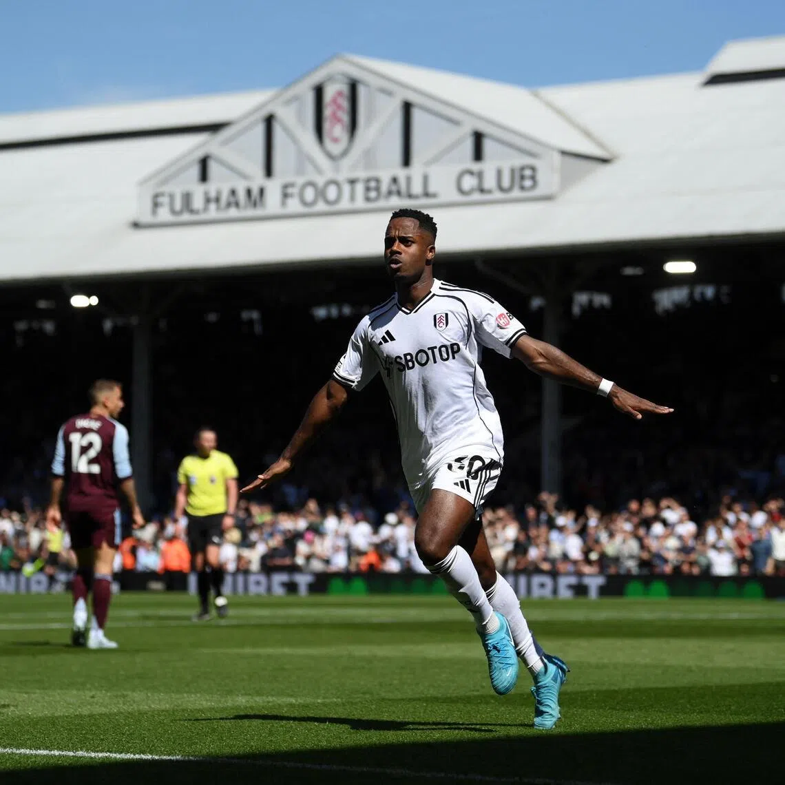 Ryan Sessegnon celebrating after scoring the only goal of the game in Fulham's 1-0 EPL home win over Aston Villa on April 25. 