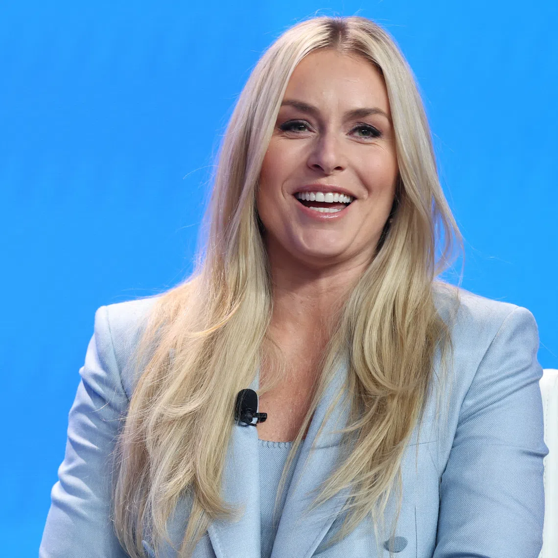 Oct 28, 2025; New York, NY, UNITED STATES; Olympic athlete Lindsey Vonn, Alpine Skiing, speaks with media during the U.S. Olympic Team Media Summit in preparation for the 2026 Milan Olympic Winter Games at Javits Center. Mandatory Credit: Vincent Carchietta-Imagn Images