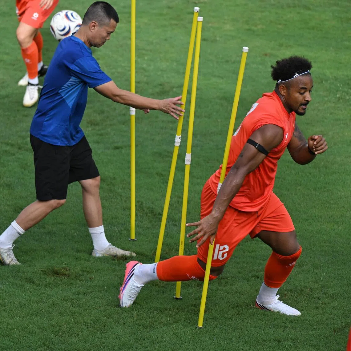 Rafaelson training with the Vietnam team in Hanoi on July 29. The Brazil-born forward will be the dangerman when Vietnam face Singapore on July 31.