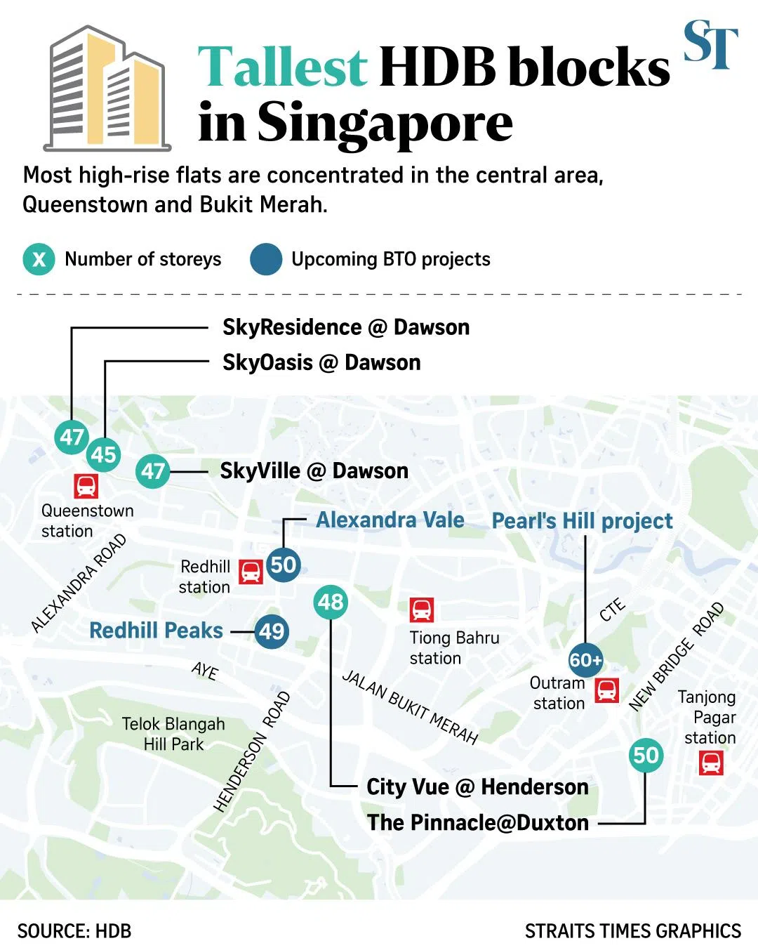 Map of tallest HDB blocks in Singapore.