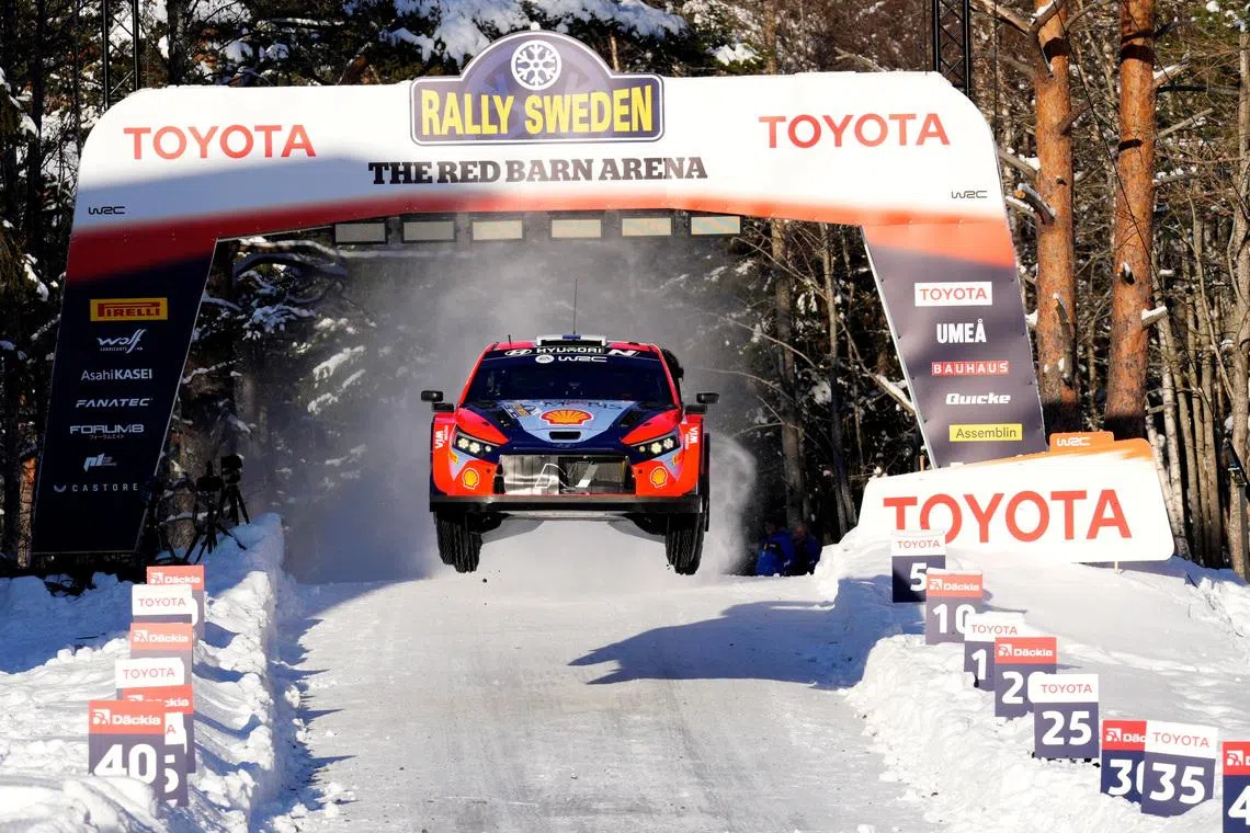 FILE PHOTO: Rallying - World Rally Championship - Rally Sweden - Umea, Sweden - February 18, 2024 Hyundai Shell Mobis World Rally Team's Esapekka Lappi and co-driver Janne Ferm in action Peo Moller/TT News Agency via REUTERS /File Photo