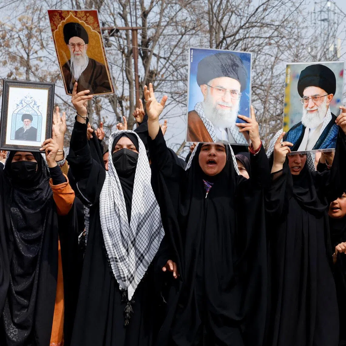Shi'ite Muslim women in Kashmir protesting the killing of Iran's supreme leader Ayatollah Ali Khamenei.
