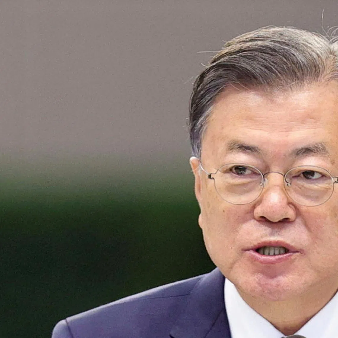 FILE PHOTO: South Korean President Moon Jae-in speaks at the \"Day of Korea\" ceremony at the Expo 2020 Dubai, in Dubai, United Arab Emirates, January 16, 2022. REUTERS/Christopher Pike/File Photo