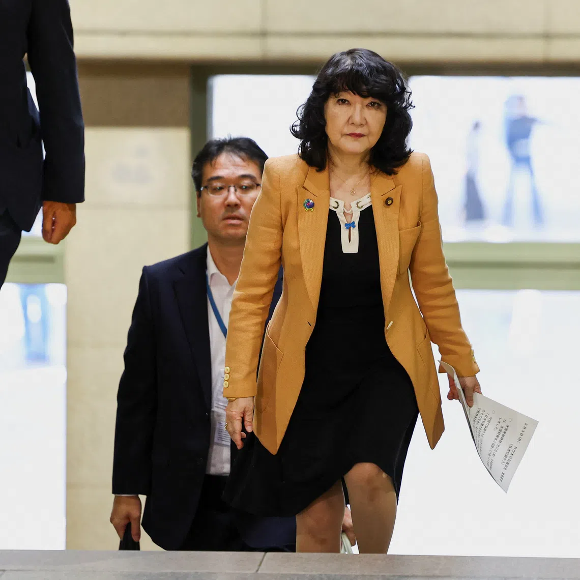 Japan's Finance Minister Satsuki Katayama arrives to speak to the media about the U.S.-Japan joint forex action upon her arrival at the Finance Ministry in Tokyo, Japan, August 3, 2026. REUTERS/Issei Kato