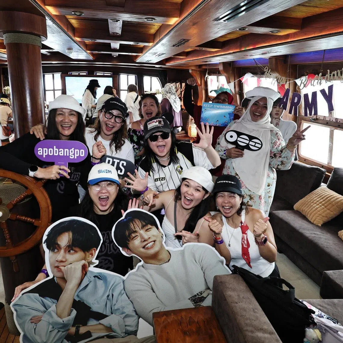 Fans onboard Royal Albatross during Beyond The Shore: An Army Voyage, a fan-organised event themed around the music video of South Korean boy band BTS’ song Swim, on July 11.