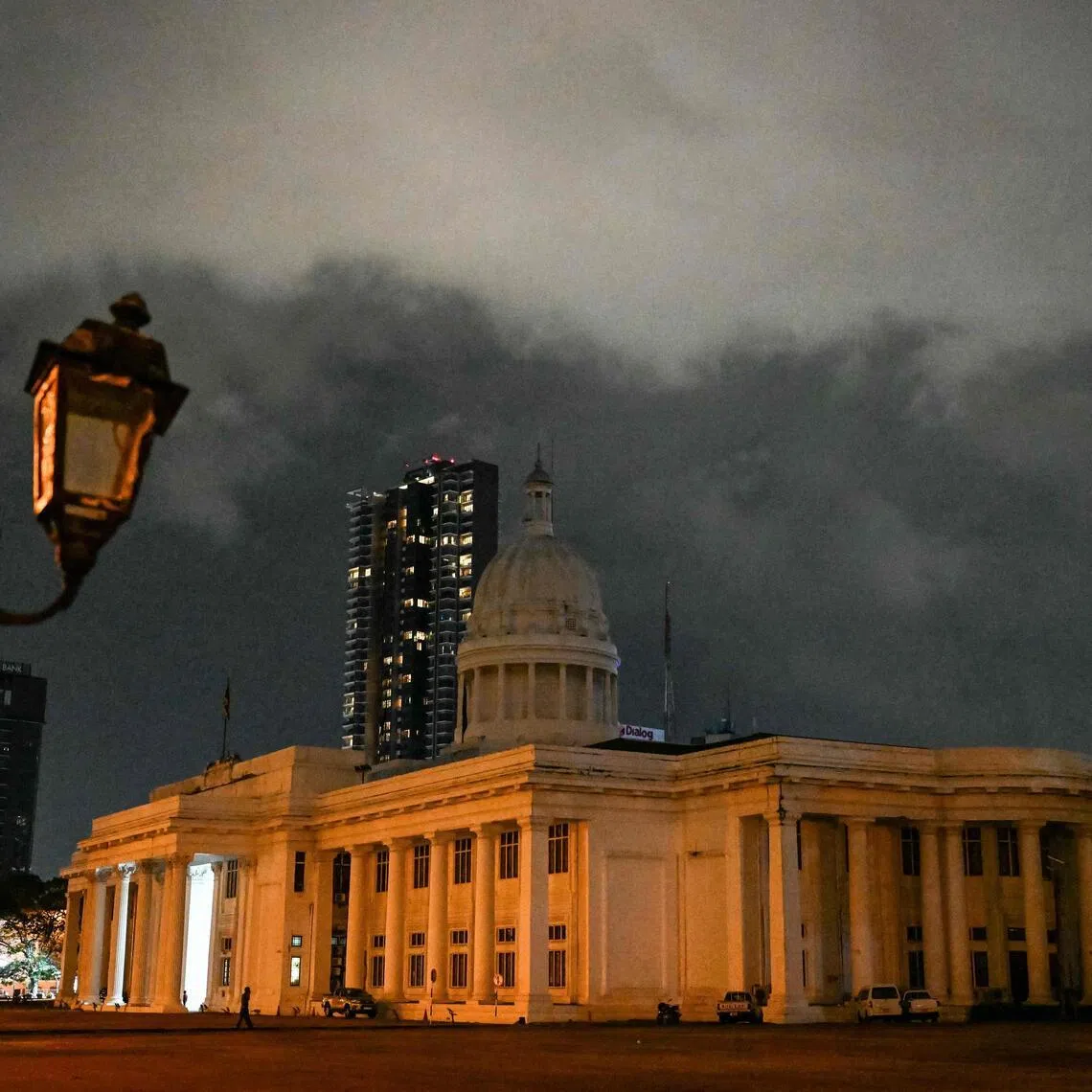 The Colombo Municipal Council building is pictured after lights out in Colombo on April 2, 2026 as authorities order measures to save electricity amid an energy shortage.