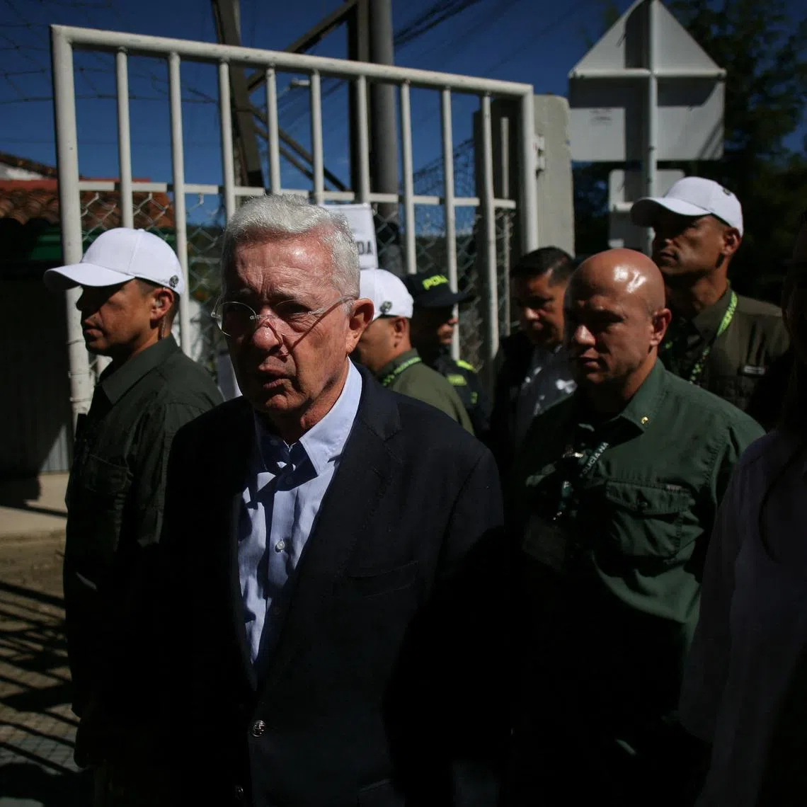 Colombia's former President Alvaro Uribe Velez visits a polling station to vote, during the first round of the presidential election, in Rio Negro, Colombia, May 31, 2026. REUTERS/Juan David Duque