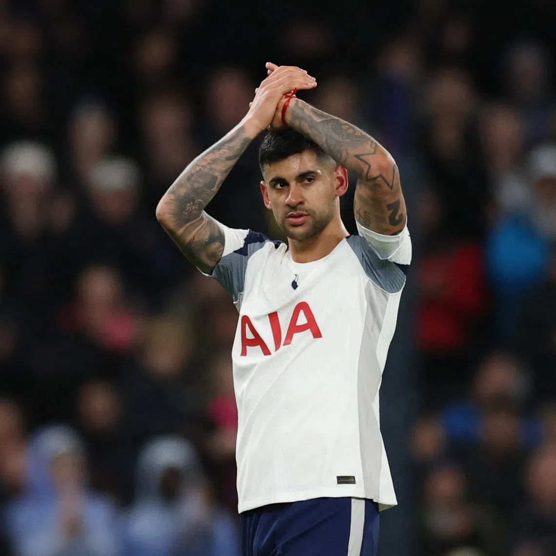 Soccer Football - Premier League - Tottenham Hotspur v Brentford - Tottenham Hotspur Stadium, London, Britain - December 6, 2025 Tottenham Hotspur's Cristian Romero after being substituted Action Images via Reuters/Paul Childs