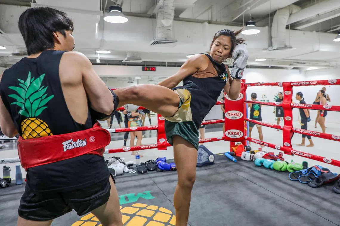 ST20240918_202435600192/dgplay28/Luther Lau/Deepanraj A C Ganesan

Play of the month feature on Muay Thai. Action shots of Winnia Leow a professional Muay Thai Fighter and Coach at Pineapple MMA. Taken at 1 Selegie Road (GR.ID).