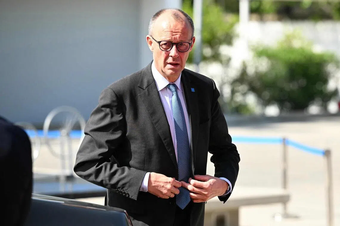 German Chancellor Friedrich Merz arriving for an informal meeting of the European Council in Nicosia, Cyprus, on April 24.