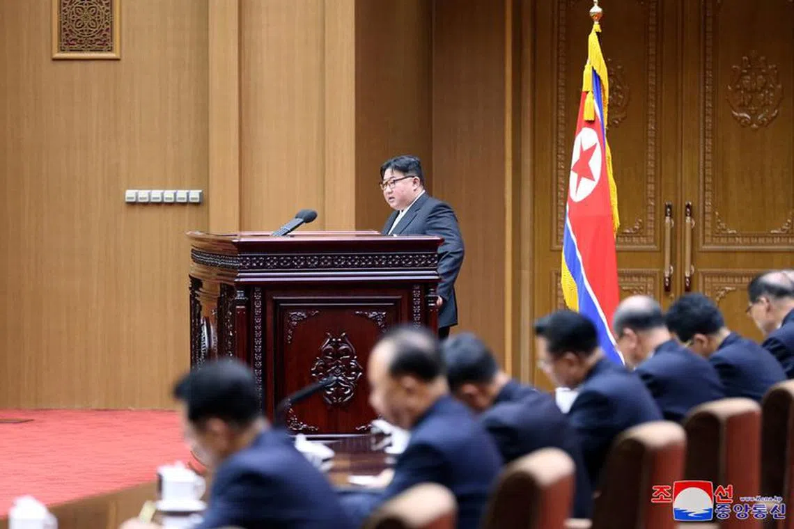 North Korean leader Kim Jong Un attends the 10th Session of the 14th Supreme People's Assembly of the Democratic People's Republic of Korea, at the Mansudae Assembly Hall, in Pyongyang, North Korea, January 15, 2024.   KCNA via REUTERS