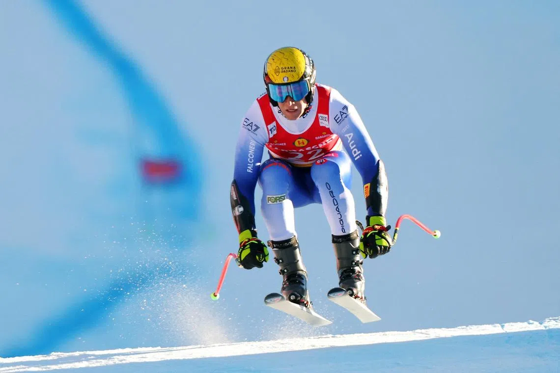 Alpine Skiing - FIS Alpine Ski World Cup - Men's Super G - Bormio, Italy - December 29, 2024 Italy's Giovanni Franzoni in action REUTERS/Denis Balibouse