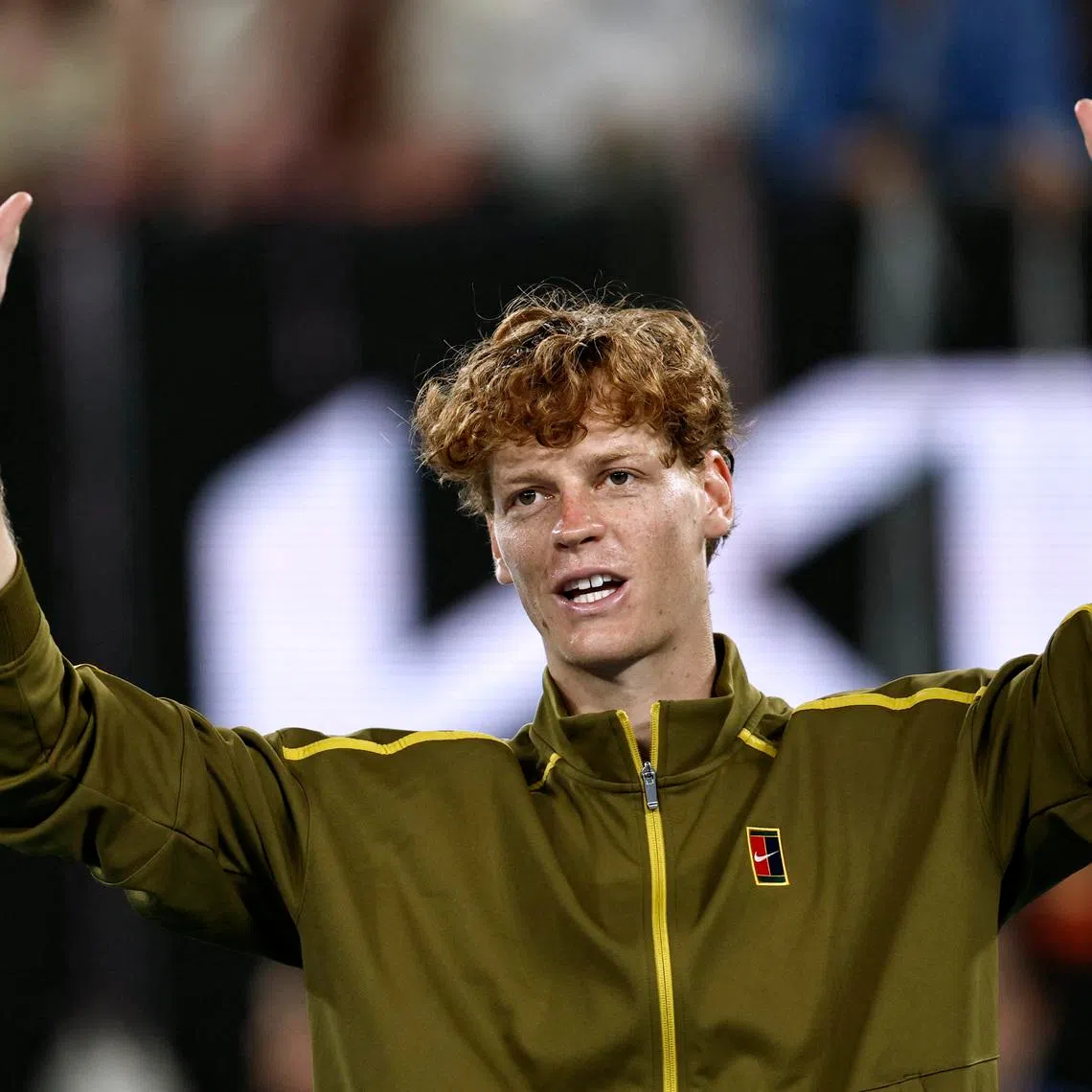 Tennis - Australian Open - Melbourne Park, Melbourne, Australia - January 24, 2026 Italy's Jannik Sinner celebrates after winning his third round match against Eliot Spizzirri of the U.S. REUTERS/Tingshu Wang