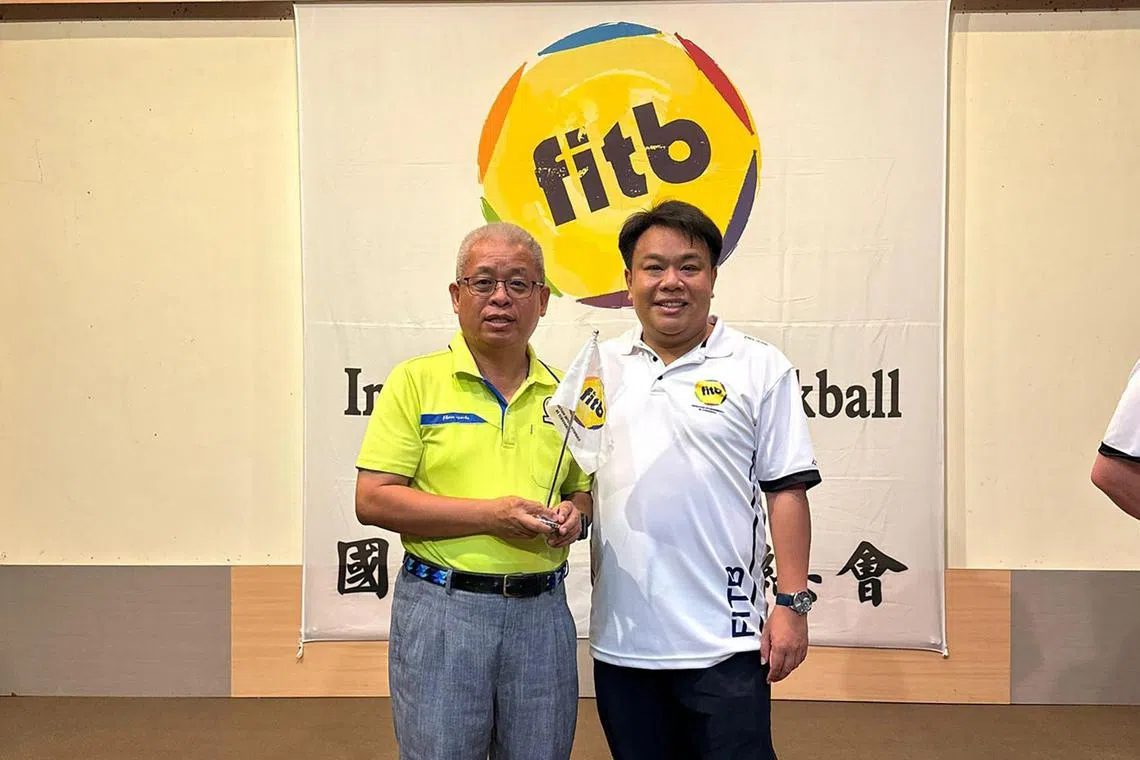 Delane Lim (right) took over from Chris Huang as president of the International Tchoukball Federation on Aug 6.