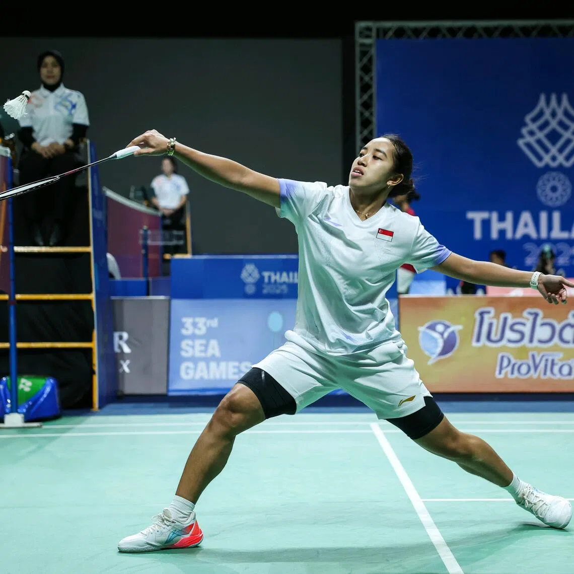 Singapore's 146th-ranked Insyirah Khan put up a good fight against Thailand's world No. 6 Pornpawee Chochuwong before losing 21-14, 21-15 as the hosts romped to a 3-0 win.