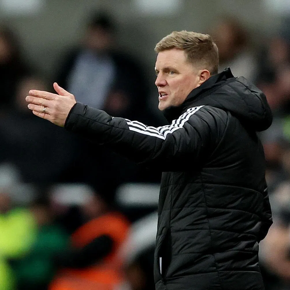Newcastle United manager Eddie Howe reacting during the 4-3 English Premier League win over Leeds United at St James' Park on Jan 7, 2026.