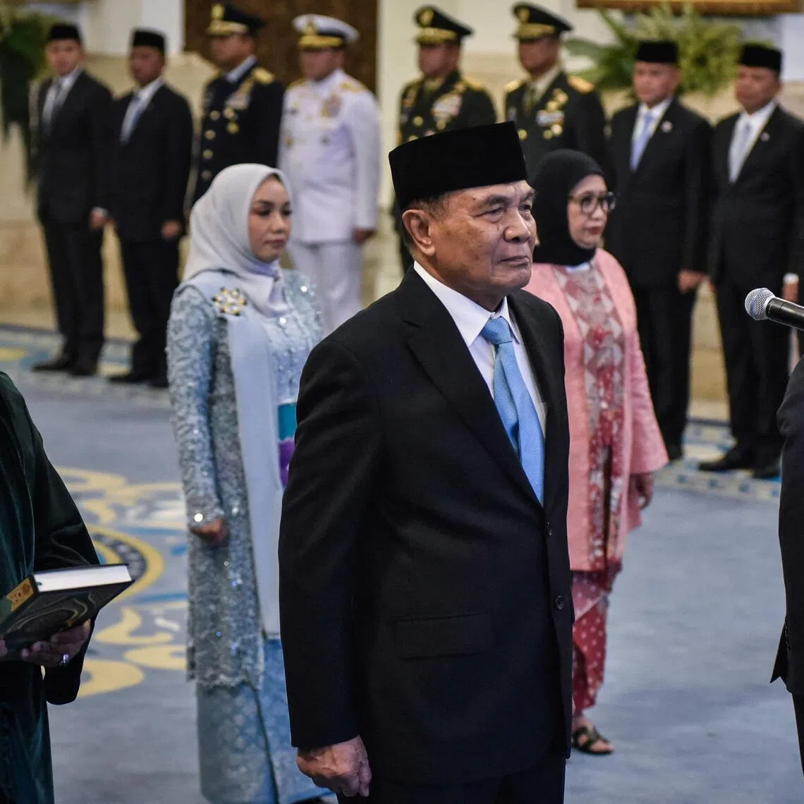 Retired general Djamari Chaniago (left) joins other military figures in Indonesia President Prabowo Subianto’s new Cabinet.
