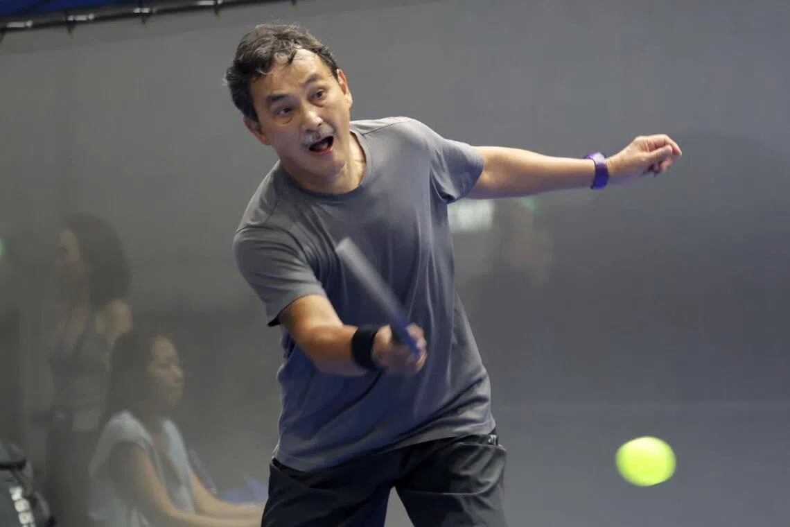 70-year-old Liew Kim Fui in action at the PPA Tour Asia 500 Leapmotor Singapore Open on Jul 26.