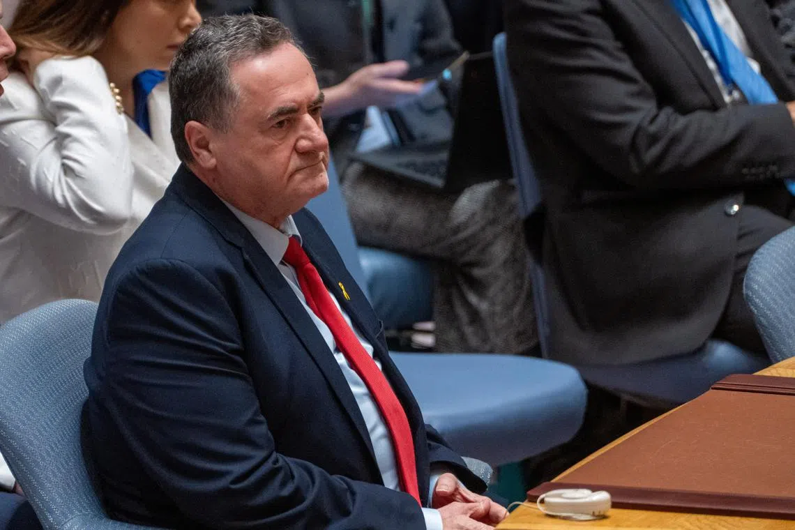 Israel Katz, Foreign Minister to the United Nations attends a meeting of the United Nations Security Council on the conflict between Israel and Hamas, at U.N. headquarters in New York, U.S., March 11, 2024. REUTERS/David 'Dee' Delgado