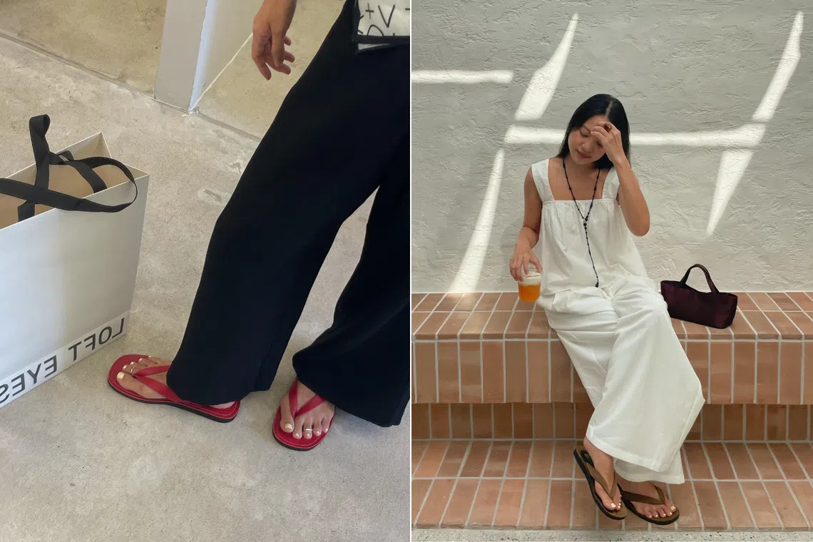 Content creator Charlotte Wang likes pairing her flip-flops with denim, monochromatic outfits, and accessories like toe rings.