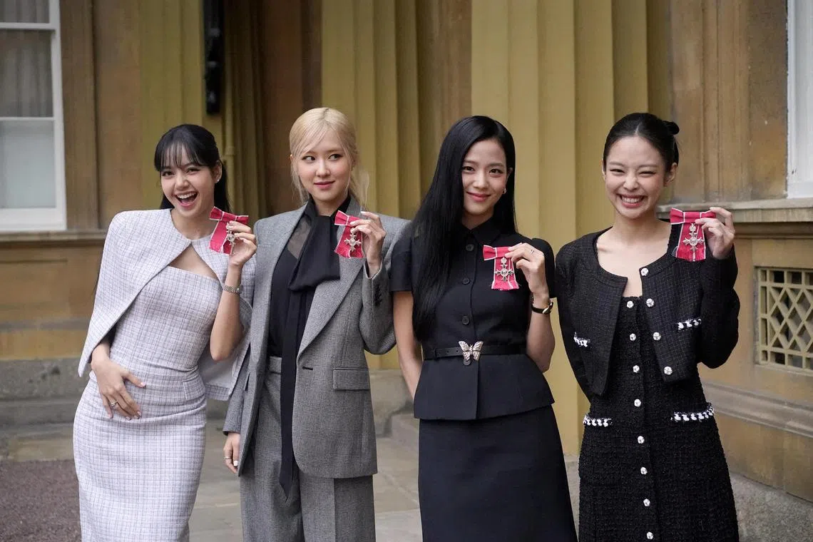(From left) Lisa, Rose, Jisoo and Jenny of K-pop group Blackpink in London on Nov 22, 2023.