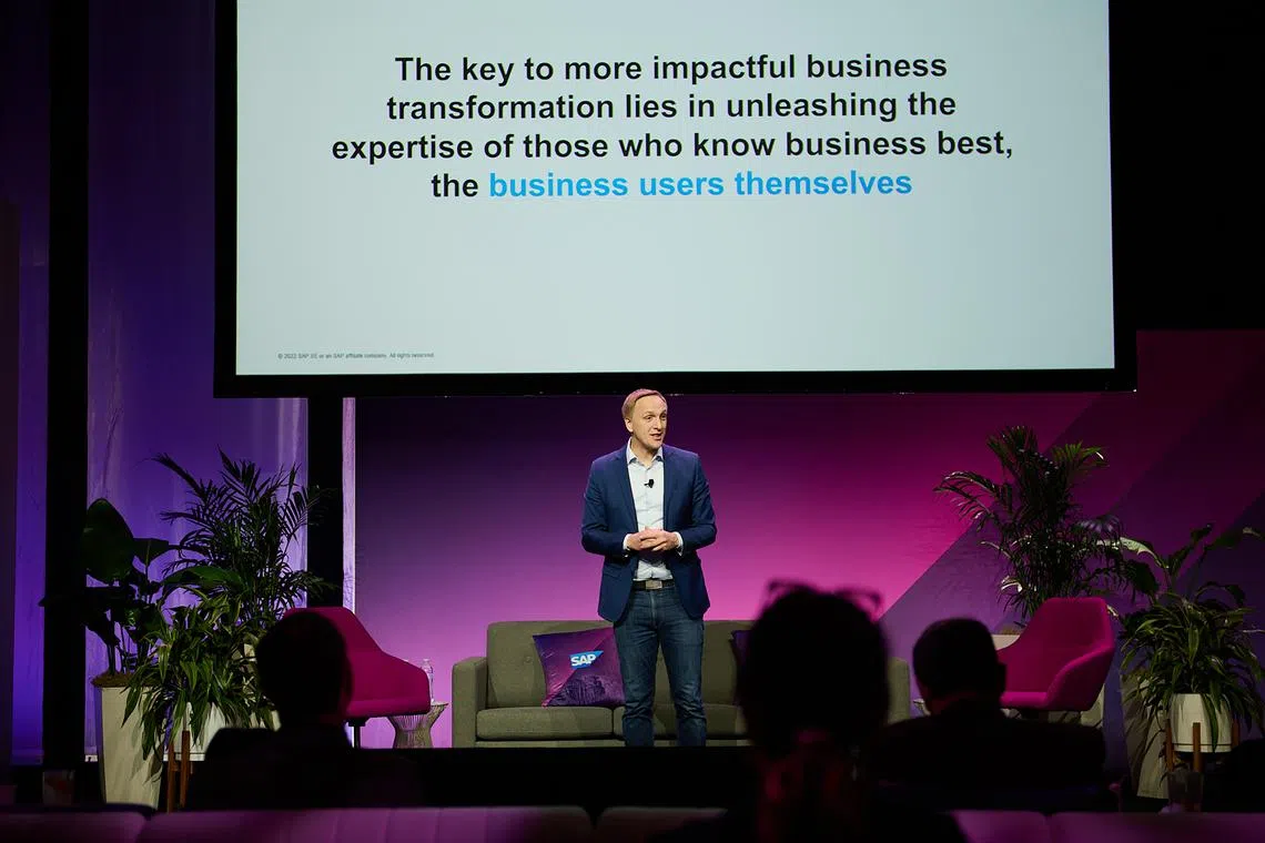 SAP chief technology officer Juergen Mueller presenting SAP Build at Las Vegas 