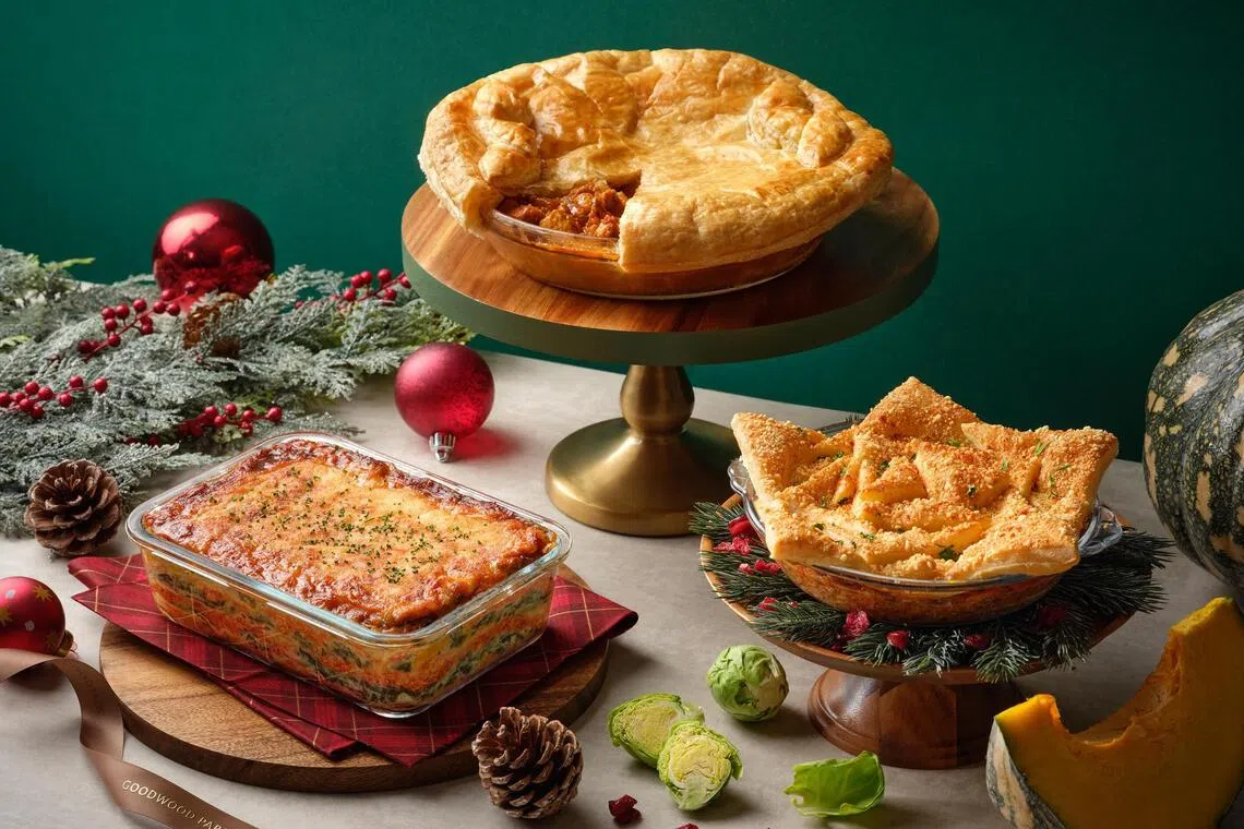 Goodwood Park Hotel's (clockwise from top) Curry Turkey Potato Pot Pie, Turkey Pot Pie and Turkey Spinach Lasagne.