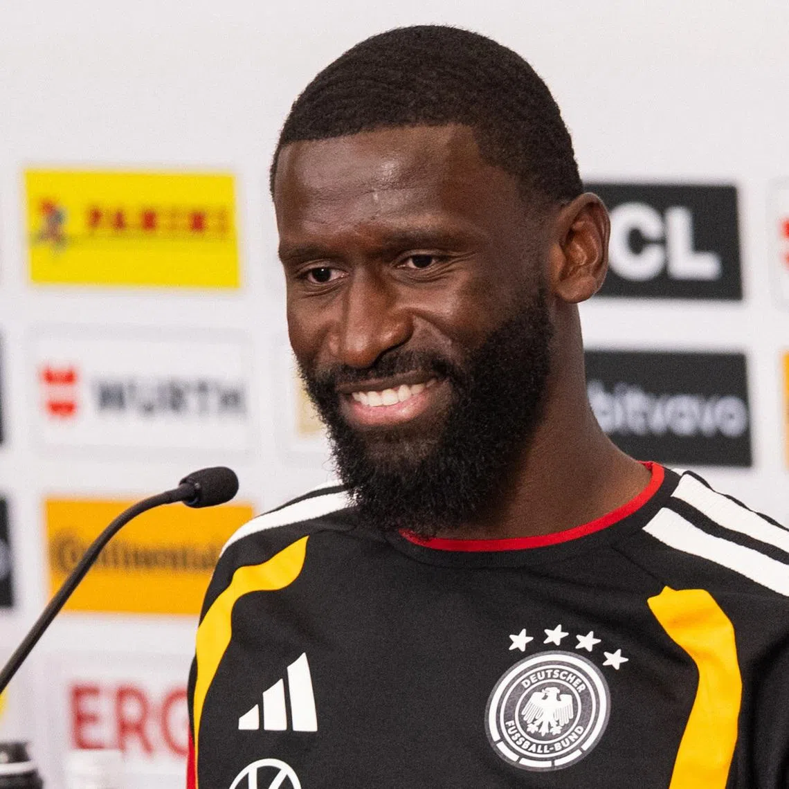 Soccer Football - FIFA World Cup 2026 - Germany Press Conference - Wake Forest University, Winston-Salem, North Carolina, U.S. - June 17, 2026  Germany's Antonio Rudiger during the press conference IMAGN IMAGES via Reuters/Scott Kinser