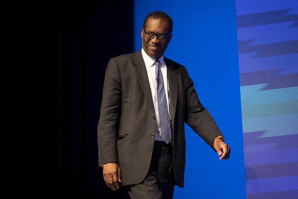 epa10221472 Britain's Chancellor of the Exchequer Kwasi Kwarteng arrives to give his keynote speech at Conservative Party Conference in Birmingham, Britain, 03 October 2022. The government announced a U-turn on scrapping the 45p tax rate, which is paid by people earning over 150,000 British pound (171,080.80 euro) a year, following a week of market turmoil and the British pound going historic low against the US dollar.  EPA-EFE/TOLGA AKMEN