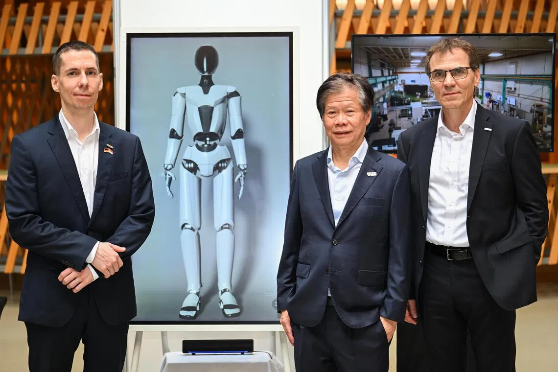 (From left) Schaeffler (Singapore) regional CEO Asia-Pacific and managing director Maximilian Fiedler, NTU vice-president (industry) Lam Khin Yong and Schaeffler chief technology officer Uwe Wagner, at the launch of Schaeffler-NTU Corporate Lab: Intelligent Mechatronics Hub at the Wee Cho Yaw Plaza on Nov 27.