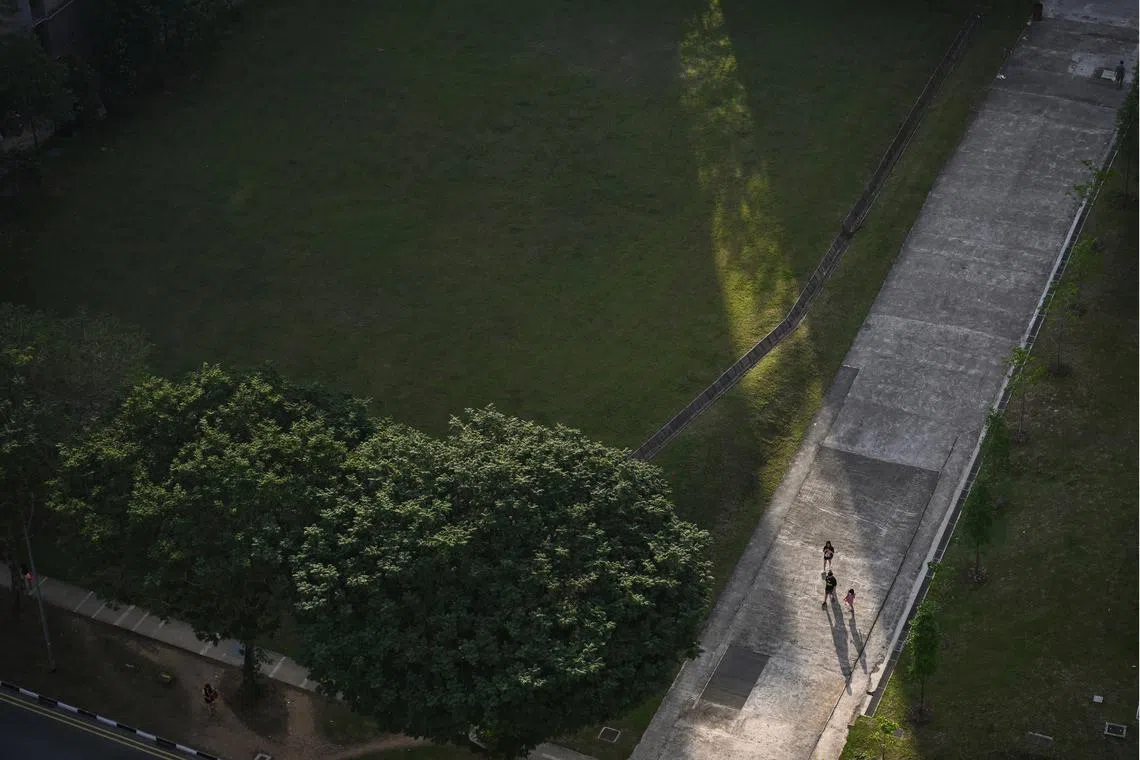 People walking on a path next to a land parcel in Sengkang West Ave on Sep 14.
