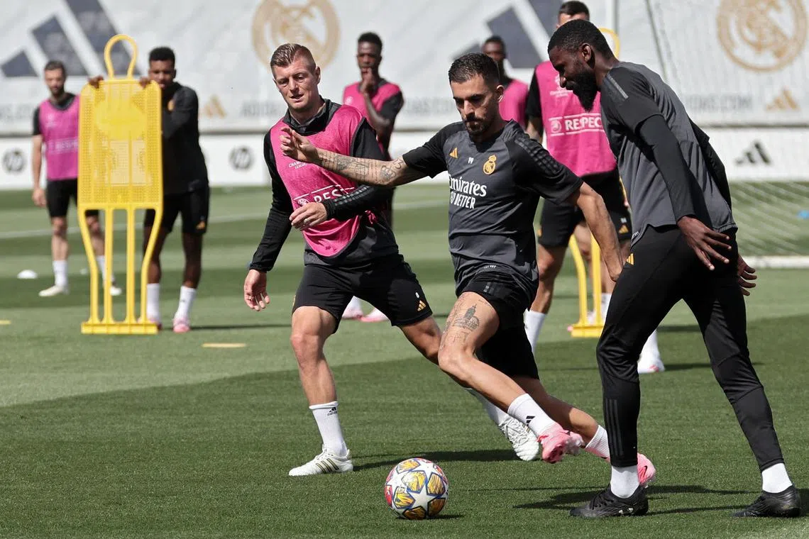 Real Madrid players training at the Santiago Bernabeu stadium in Madrid on May 27, ahead of their Champions League final against Dortmund.