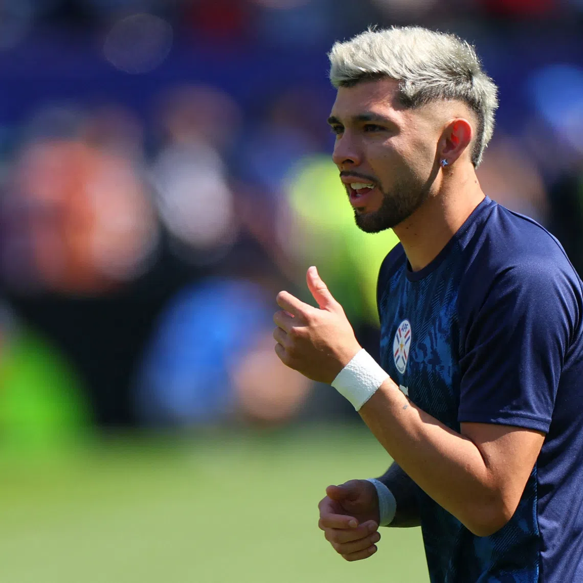 Soccer Football - FIFA World Cup 2026 - Round of 16 - Paraguay v France - Philadelphia Stadium, Philadelphia, Pennsylvania, U.S. - July 4, 2026 Paraguay's Julio Enciso during the warm up before the match REUTERS/Mike Segar