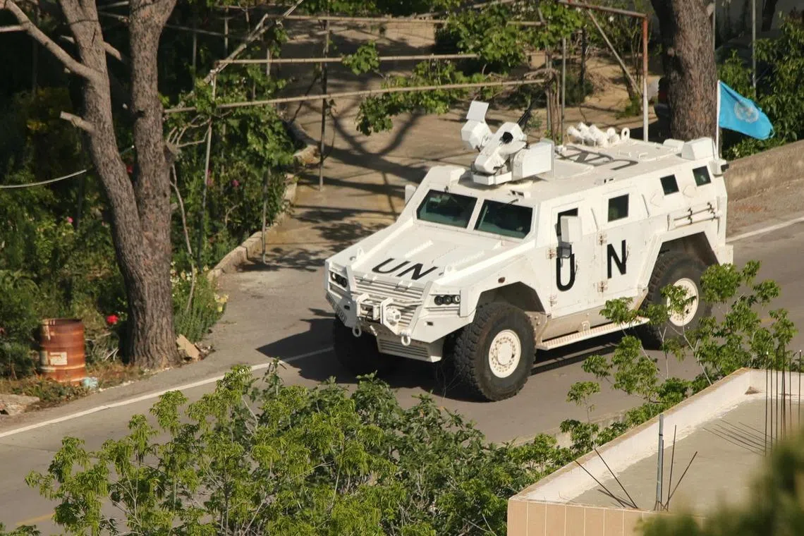 A UNIFIL vehicle patrolling the southern Lebanese border area of Marjayoun on May 11.