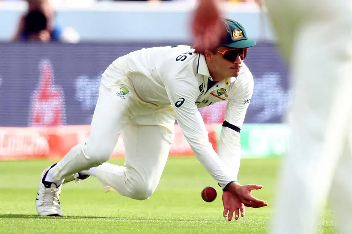 FILE PHOTO: Cricket - 2025 ICC World Test Championship Final - South Africa v Australia - Lord's Cricket Ground, London, Britain - June 13, 2025 Australia's Sam Konstas drops a catch Action Images via Reuters/Andrew Boyers/File Photo